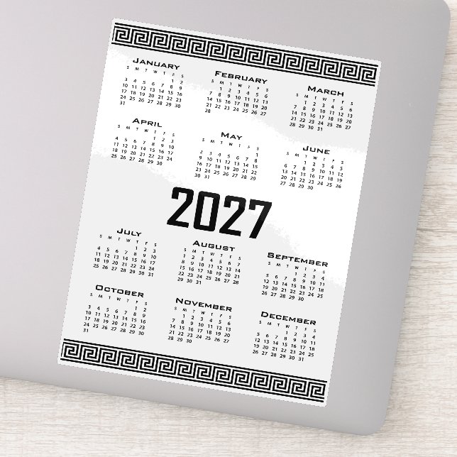 Sticker Calendrier 2027, Frise Grecque, Noir sur Blanc (Détail)