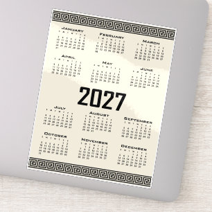 Sticker Calendrier 2027, Frise grecque, Noir sur Latte cos
