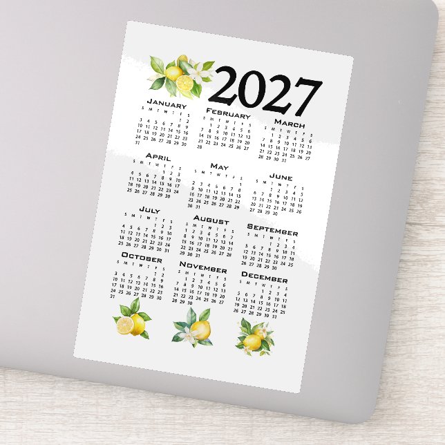 Sticker Calendrier 2027 style italien citrons blancs (Détail)