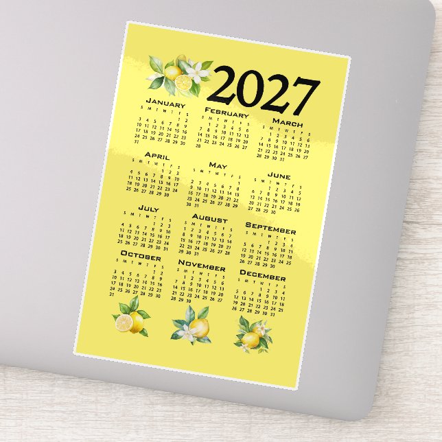 Sticker Calendrier 2027 Style Italien Citrons Jaune (Détail)