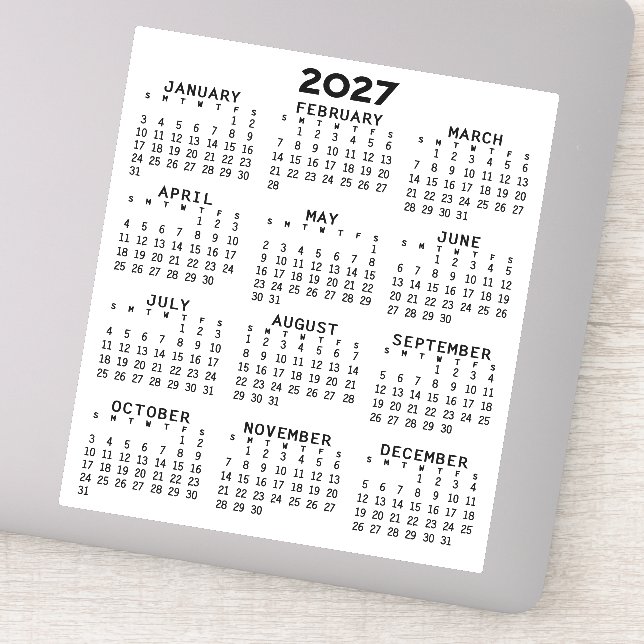 Sticker Calendrier annuel 2027 - Minimaliste basique (Détail)