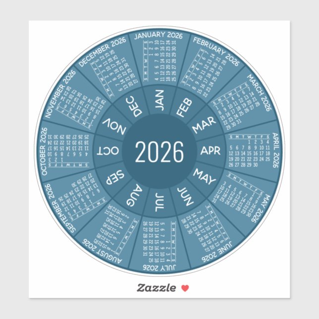 Sticker Calendrier circulaire 2026 - Nuances modernes de b (Feuille)