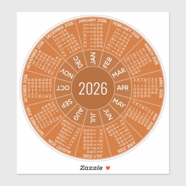 Sticker Calendrier circulaire 2026 - Nuances modernes - Te (Feuille)