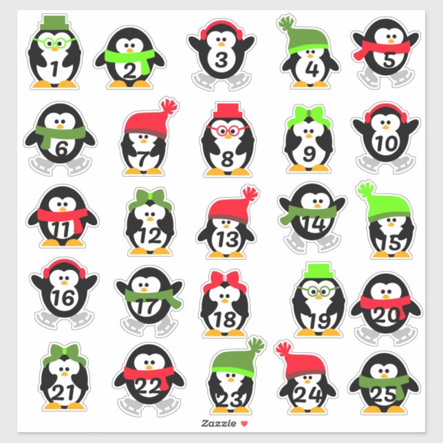 Sticker Calendrier des pingouins de Noël (Feuille)