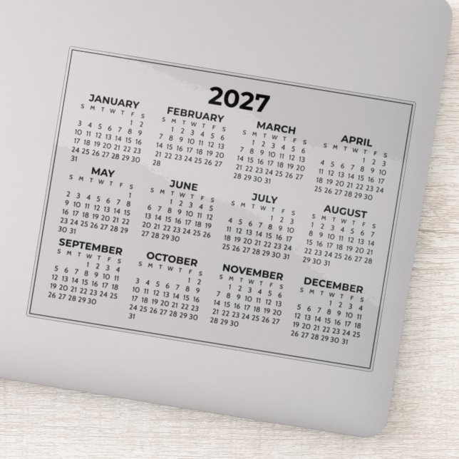Sticker Calendrier Horizontal 2027 Année Complète Noir Et  (Détail)