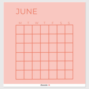 Sticker Calendrier juin rose rouge non daté pour l'organis
