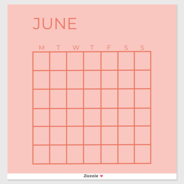 Sticker Calendrier juin rose rouge non daté pour l'organis (Feuille)