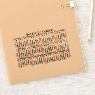 Sticker Calendrier mensuel 2025 Classic Noir et Rouge