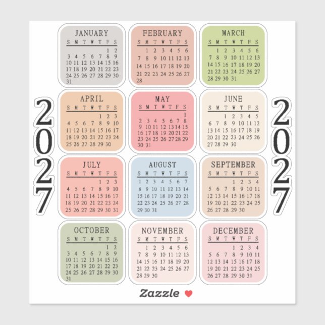 Sticker Calendrier Micro 2027 Couleur Pastel Planificateur (Feuille)