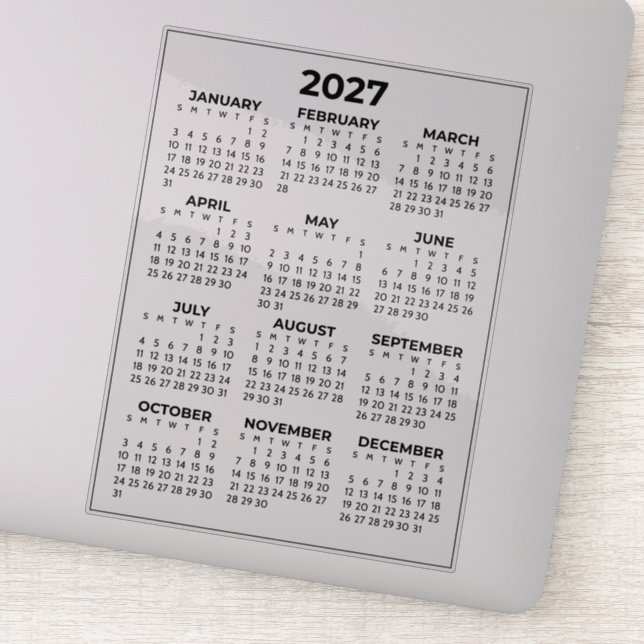 Sticker Calendrier Mini Simple Année Complète 2027 (Détail)