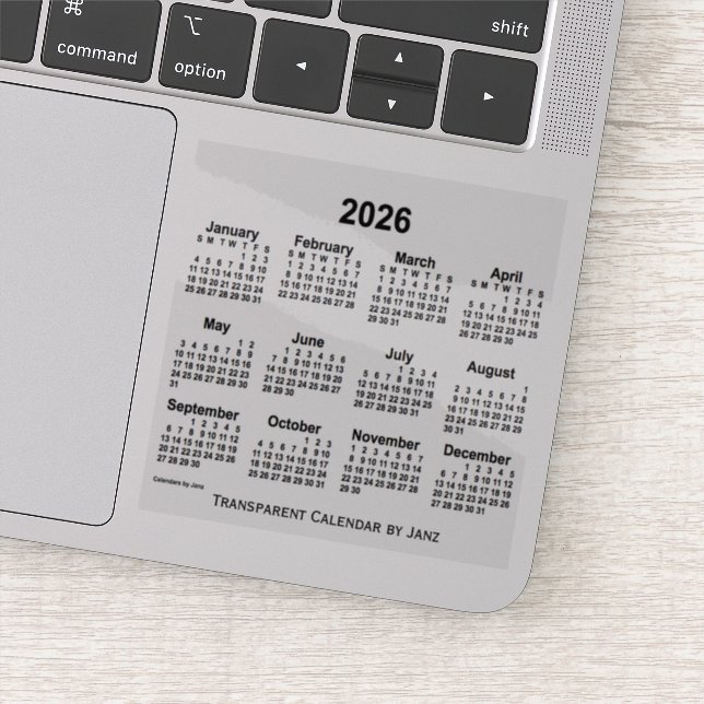 Sticker Calendrier transparent 2026 par Janz (Détail)