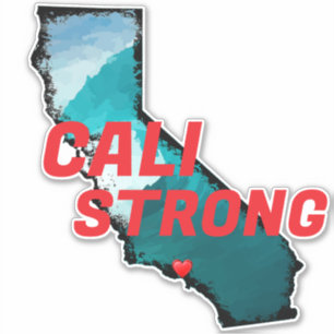 Sticker CALI STRONG Red Blk CA Outline Ocean Solid Heart