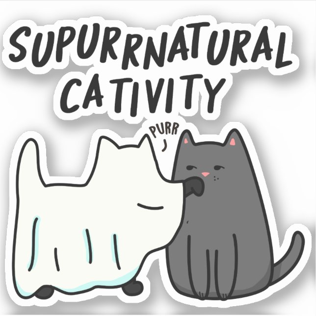 Sticker Calin Surnaturel Activité Drôle de Chat Pun (Devant)