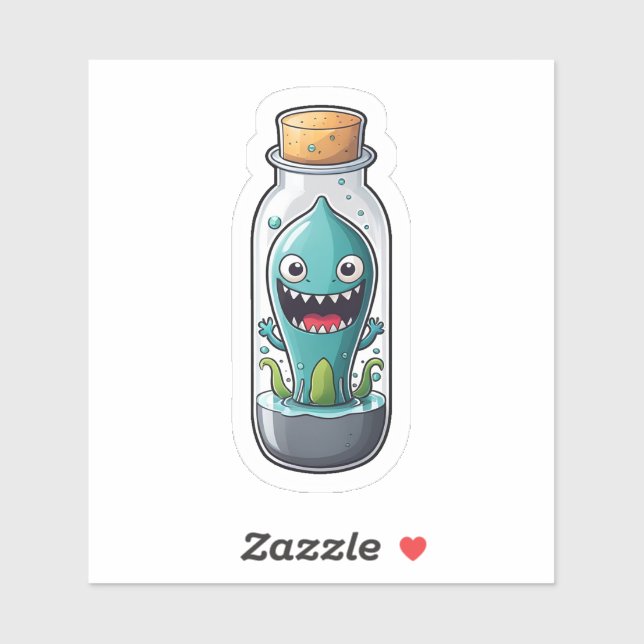 Sticker Calmar monstre dans un bocal (Feuille)