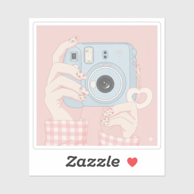 Sticker Caméra instantanée Kawaii et ongles floraux (Feuille)