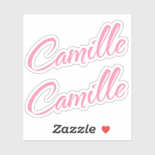 Sticker Camille rose nom décoratif x2