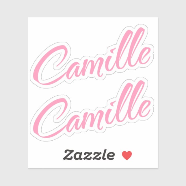 Sticker Camille rose nom décoratif x2 (Feuille)