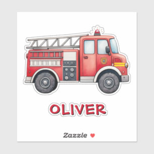 Sticker Camion de pompiers de dessin animé rouge mignon