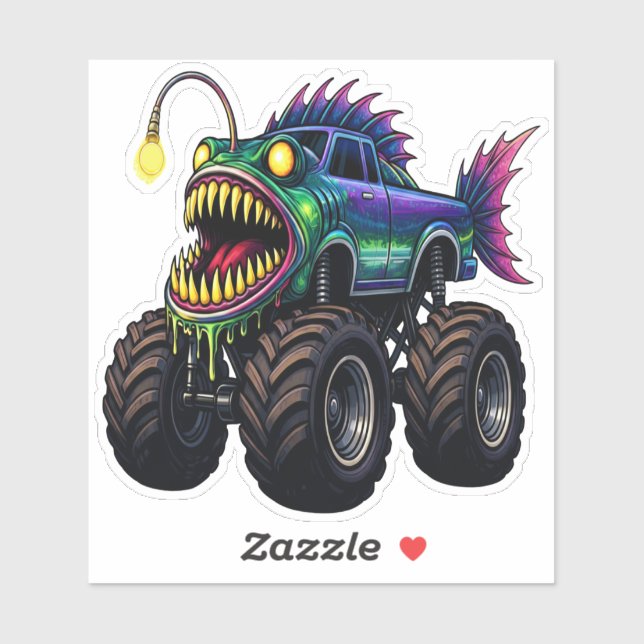 Sticker Camion Monstre Poisson Pêcheur (Feuille)