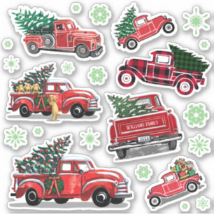 Sticker Camion rouge vintage Arbre de Noël Flèches vertes