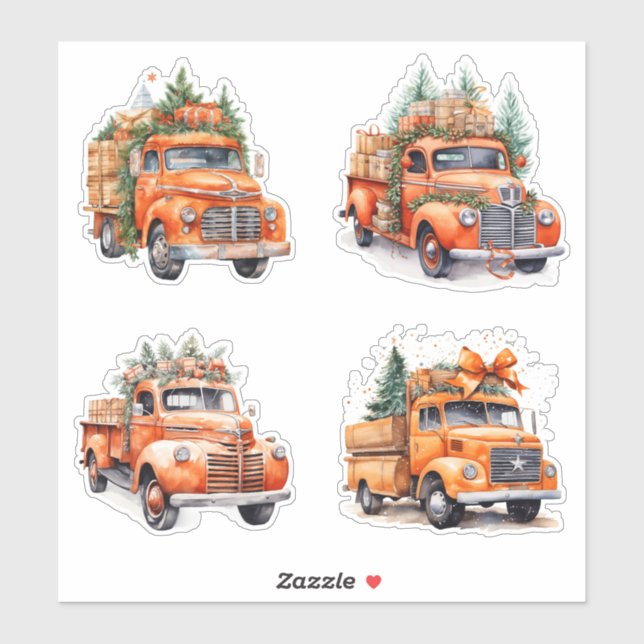 Sticker Camions Vintages Noël Orange (Feuille)