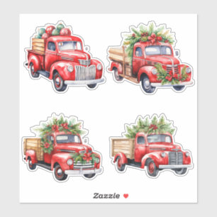 Sticker Camions Vintages rouges de Noël
