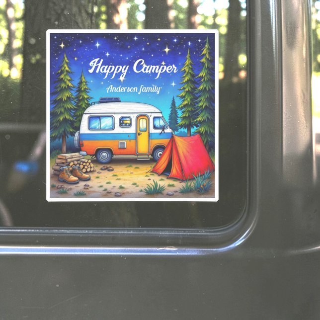 Sticker Camper Camping Blue Green Aquarelle (Créateur téléchargé)