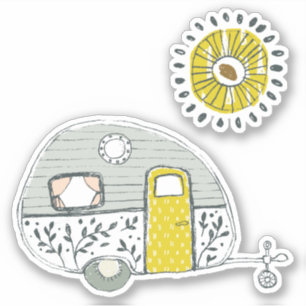 Sticker Camper remorque à main soleil jaune avec rayons