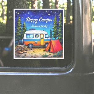 Sticker Camping Carnet de Voyage Bleu Vert Aquarelle