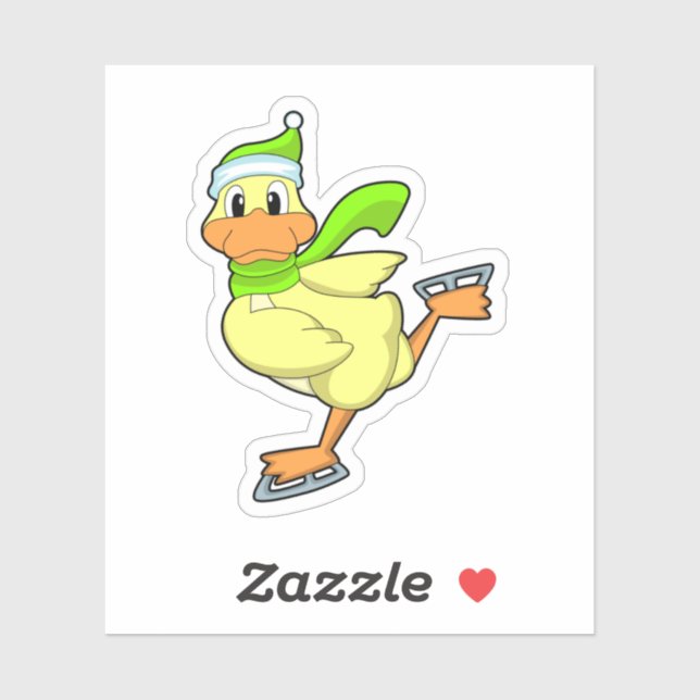 Sticker Canard au patinage sur glace avec patins sur glace (Feuille)
