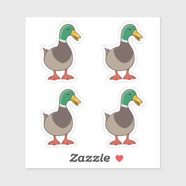 Sticker Canard colvert de dessin animé mignon 4 autocollan (Feuille)