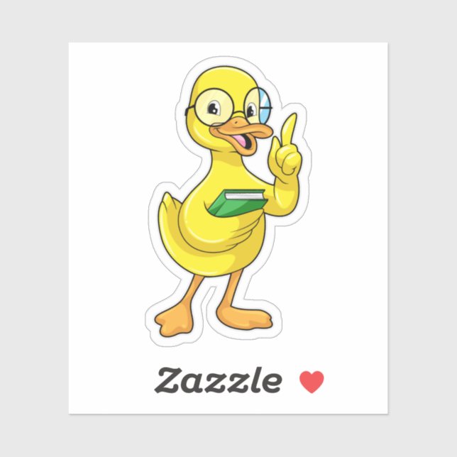 Sticker Canard comme enseignant avec livre et lunettes (Feuille)