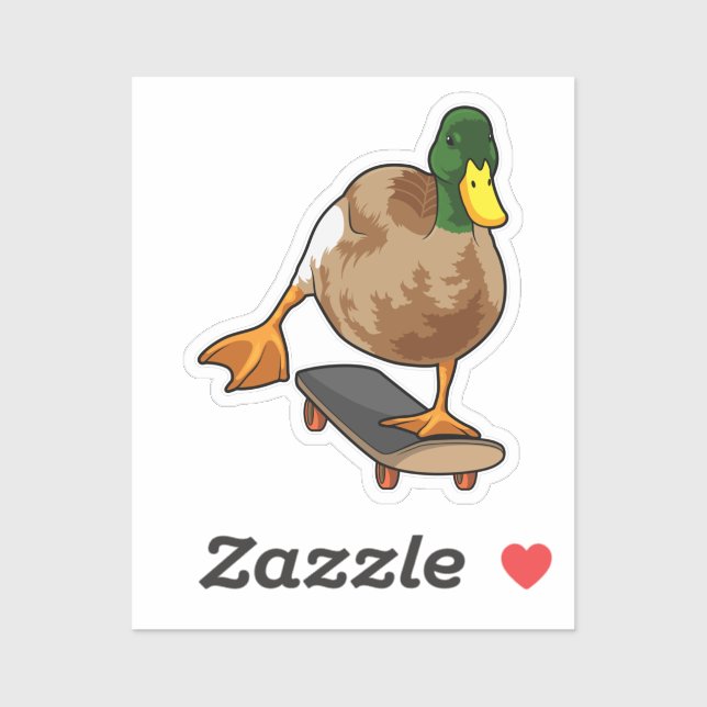 Sticker Canard comme patineur avec skateboard (Feuille)
