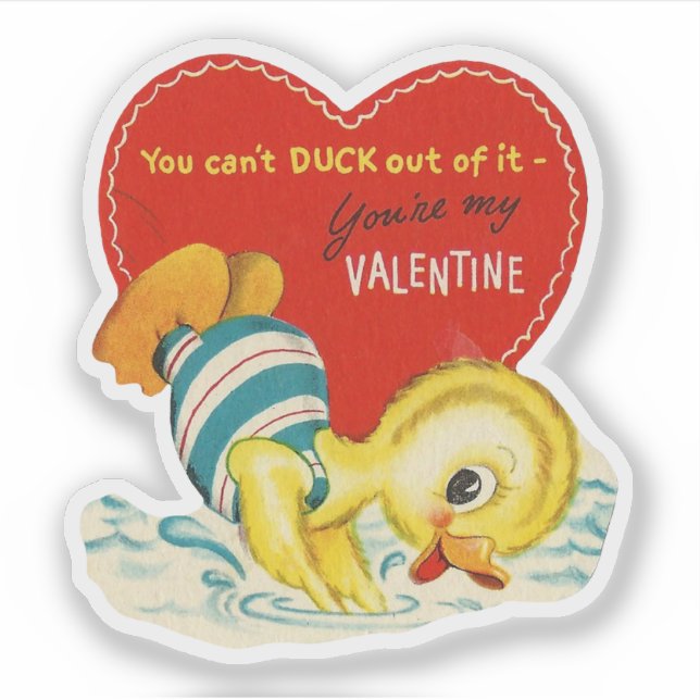 Sticker Canard de natation de la Saint-Valentin Rétro Vint (Devant)