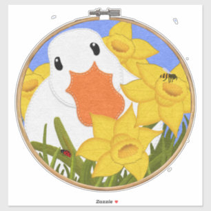Sticker Canard et jonquilles Broderie sur cercle en feut