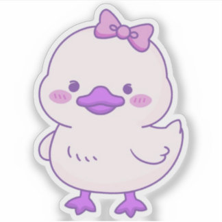 Sticker Canard Mignon Bébé Kawaii Ruban Violet en Vinyle