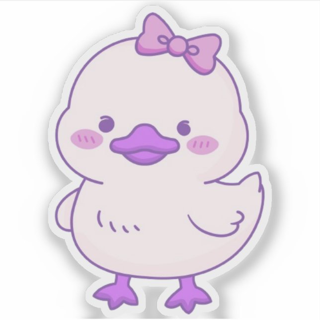 Sticker Canard Mignon Bébé Kawaii Ruban Violet en Vinyle  (Devant)