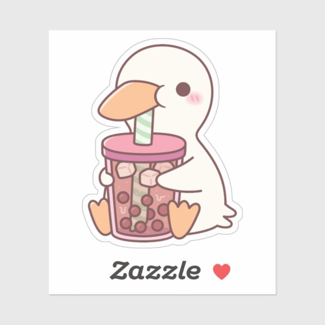 Sticker Canard mignon buvant du thé aux perles (Feuille)