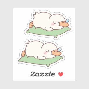 Sticker Canard mignon dormant sur un oreiller