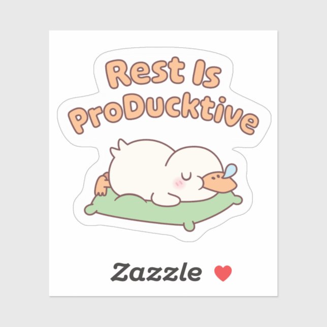 Sticker Canard Mignon Endormi : Repos Productif Drôle (Feuille)