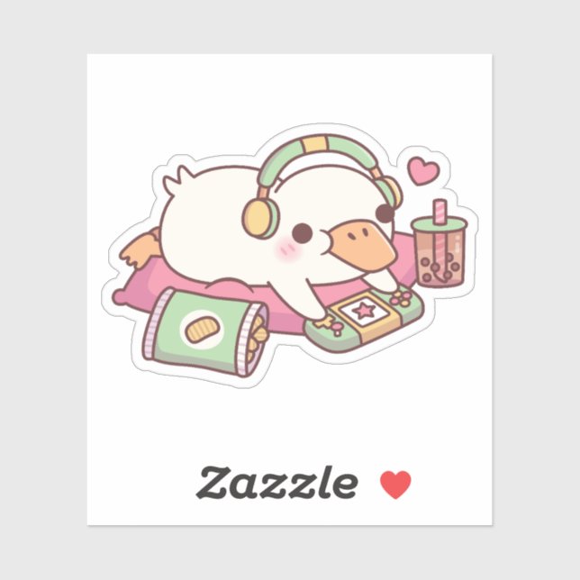 Sticker Canard Mignon Relaxe Joueur (Feuille)