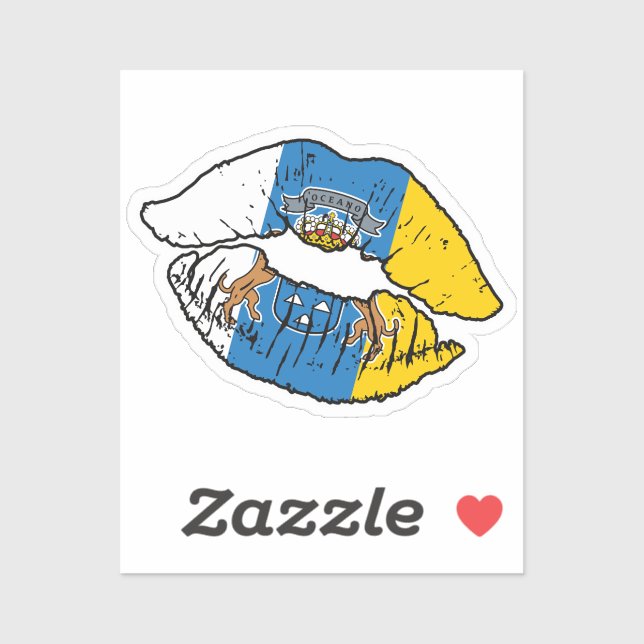 Sticker Canaries Canaries Canarian Lipstick Love Drapeau (Feuille)