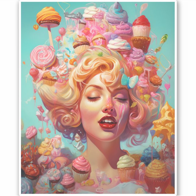 Sticker Candy Ice Cream Girl Surreal Imaginaire Art (Devant)