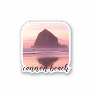 Sticker Cannon Beach Coucher de soleil rose personnalisé