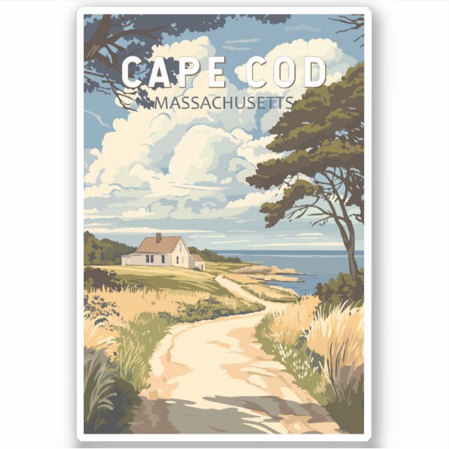 Sticker Cape Cod Massachusetts Travel Art Vintage (Devant)