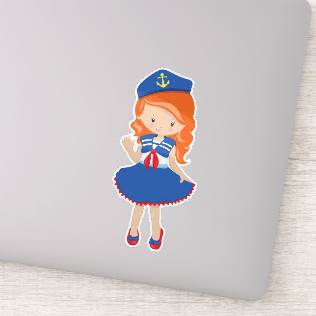 Sticker Capitaine de bateau, Skipper, Cheveux orange, Mign (Détail)