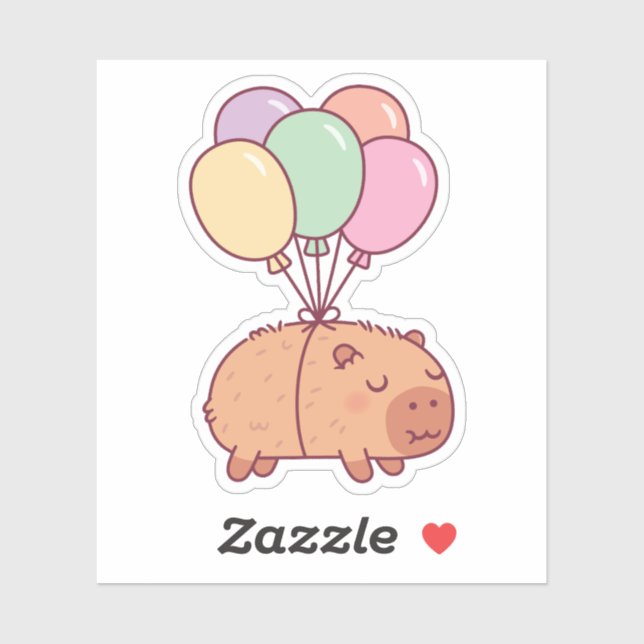 Sticker Capybara Mignon Avec Ballons (Feuille)