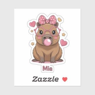 Sticker Capybara Mignon avec Lunettes et Bubble Gum