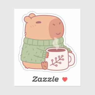 Sticker Capybara Mignon En Pull Avec Café Chaud
