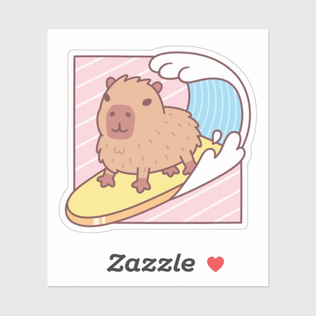Sticker Capybara mignon faisant du surf sur une planche de (Feuille)